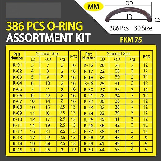 Hohe Haltbarkeit 386PCS FKM 75A Braun Sanitär-O-Ring-Kit für Automobil-Kran Reparatur Dichtungen
